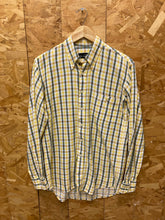 Vintage 90s Dunhill mustard yellow green white flannel check brushed cotton shirt size small